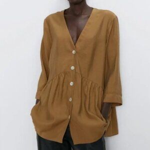 Zara V-Neck Button Up Peplum Top